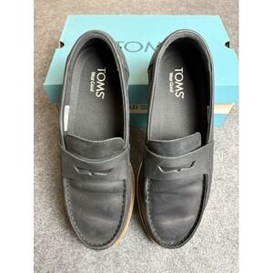 TOMS Black Leather Penny Loafers Men's Slip On Shoes Classic Casual Excellent